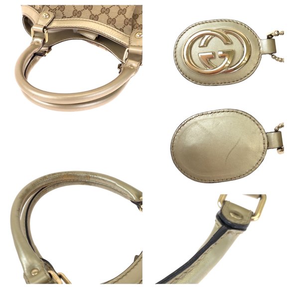 GUCCI Brown GG Canvas Leather 211944 Tote Bag Shoulder Handbag - Picture 6 of 10